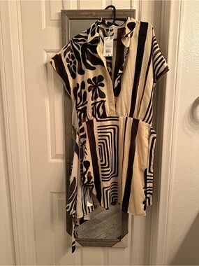 Mango Cream Tunic with Abstract Brown & Black Print